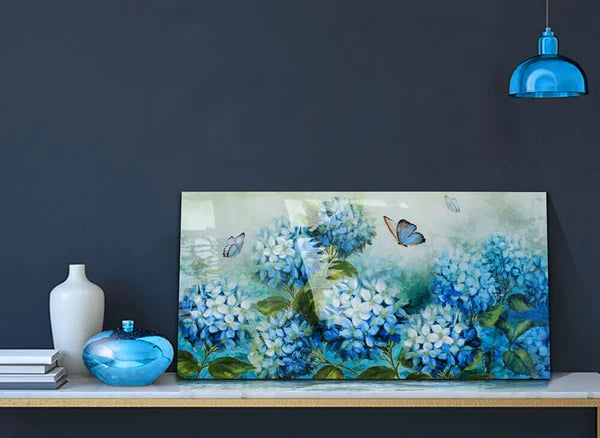 BURNISH WALL ART/BLUE FLOWER BUTTERFLY